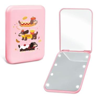 Imagem de Aganmi Espelho compacto de viagem para cães fofos com luz para bolsas de ampliação 1x/2x, mini espelho de maquiagem portátil de LED, presente de aniversário moderno para meninas e mulheres