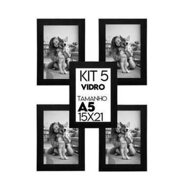 Imagem de Kit 5 Porta retrato de Vidro 15x21 Moldura Madeira com Vidro Lembranci