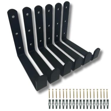 Imagem de 6 Suportes Design Multiuso Gancho De Parede Aço Reforçado Escada Bicicleta Mangueira (Preto)