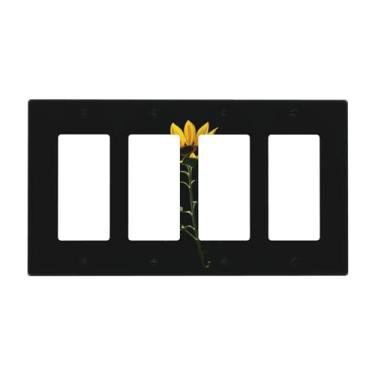 Imagem de Placa de parede com estampa de girassol, capa decorativa de interruptor de luz, tamanho padrão, painel quádruplo para placas de luz, capas de interruptor para decoração de quarto e casa