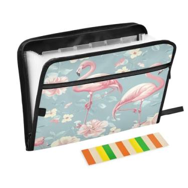 Imagem de Wassud Lindo organizador de arquivos de flamingo acordeão letra A4 pastas de arquivo de papel organizador de documentos fólio com etiquetas pasta de arquivo expansível 13 bolsos