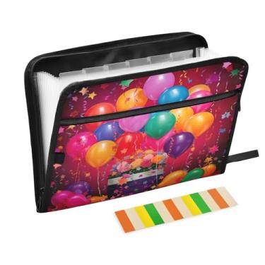 Imagem de Wassud Balões coloridos com presente 13 bolsos organizador de arquivos sanfonado pastas de arquivo expansíveis com abas e adesivos, organizador de pastas de documentos de recibo de papel tamanho carta