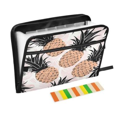 Imagem de Wassud Organizador de arquivos sanfonado com 13 bolsos de abacaxi, pastas expansíveis com abas e adesivos, organizador de pastas de documentos de recibo de papel tamanho carta A4 para viagens de