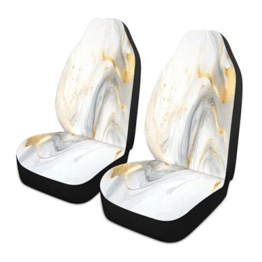 Imagem de CEBUGI Capas de assento de carro 1 peça capa de assento frontal respirável antiderrapante protetor de assento automotivo mármore branco capas de assento para a maioria dos caminhões SUV carros