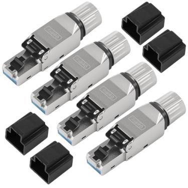 Imagem de 4 peças de liga de zinco Cat7 plugue de rede resistente ao desgaste fácil de usar conector blindado Cat7 para instalação de cabo patch (4, prata)