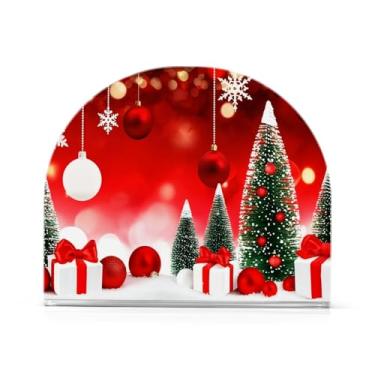 Imagem de Qilmy Lindo suporte de guardanapo de acrílico para árvore de Natal, porta-guardanapos para mesas cozinha restaurante decoração de casa, suporte decorativo moderno para guardanapos de coquetel de papel