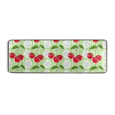Imagem de Burbuja Tapete de corrida Red Cherries 61 x 183 cm, tapete lavável antiderrapante com suporte de borracha, tapete para sala de estar, corredor, decoração de casa