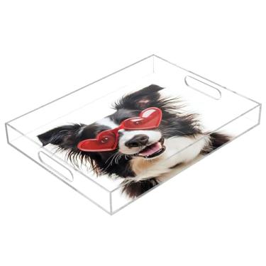 Imagem de STAYTOP Bandeja de servir de acrílico para cães fofa, Dia dos Namorados, 15,7 x 11,20 cm, à prova de derramamento, organizador de bancada para café da manhã, chá, comida, maquiagem
