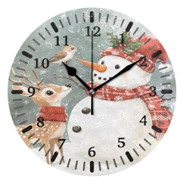 Imagem de CEBUGI Relógio de parede com boneco de neve, veado, operado por bateria, relógios de parede silenciosos sem tique-taque para cozinha, banheiro, quarto, escritório, decoração 25,4 cm