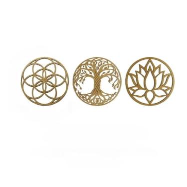 Imagem de Kit 3 Mandalas Decorativas MDF 3mm Vários Tamanhos - Celebração da Vida, Decoração Boêmia para Casa (Kit 3 Mandalas 50cm,Preto Fosco)