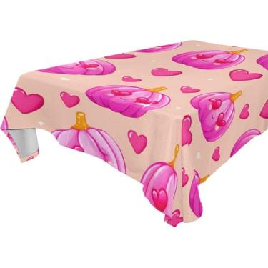 Imagem de Burbuja Toalha de mesa rosa abóboras, toalha de mesa quadrada anti-rugas grossa para decoração de jantar, cozinha, festa, 137 x 137 cm