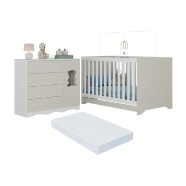 Imagem de Berço Americano 3 em 1 com Colchão Incluso e Cômoda 1 Porta 4 Gavetas Doçura Multimóveis Mp4733 Branco/off White