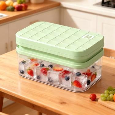 Imagem de Bandejas de silicone para cubos de gelo com tampa e caixa – livre de BPA, empilháveis, liberação rápida para facilitar a fabricação de gelo, portátil com alça, perfeita para coquetéis e café gelado