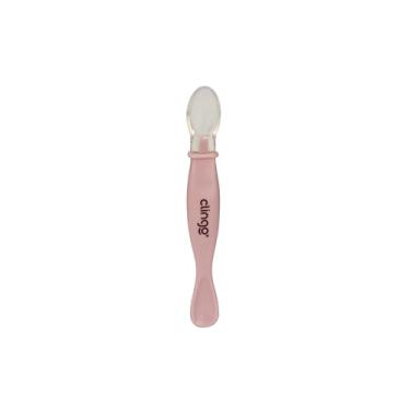 Imagem de Colher Infantil Silicone Rose Ponta Dupla – Macia, Segura para Bebê Transição Alimentar
