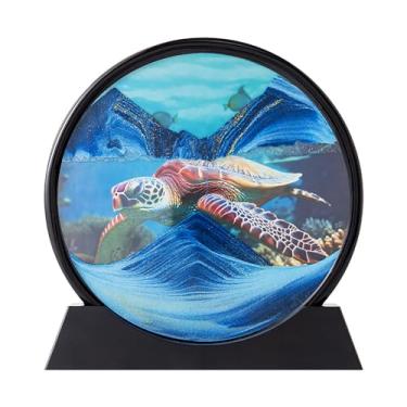 Imagem de rysnwsu Quadro De Arte Em Areia Com Espelho, Paisagens Movimento Líquido Dinâmico 3D, Brinquedos Mesa Grandes Para Crianças, Decoração Relaxante Casa E Escritório (Azul-Tartaruga, 12'')