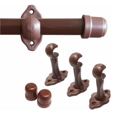 Imagem de Kit com Varão para Cortina tradicional - 1,50 Metro em Madeira 19 mm. Cores (Tabaco)