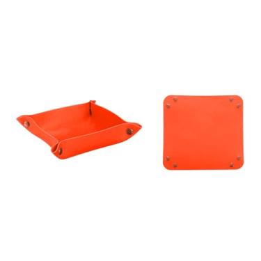 Imagem de PINGANBUSU Conjunto organizador de bandeja de couro com 2 peças, armazenamento dobrável de viagem para chaves de joias, organizador de mesa de escritório em casa (vermelho)