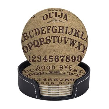 Imagem de Keeawou Porta-copos de couro Ouija Board com suporte, conjunto de 6, adequado para vários copos