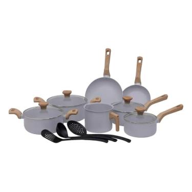 Imagem de Conjunto de panelas antiaderentes de cerâmica para fogões de indução.