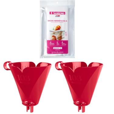 Imagem de Kit com 2 Suporte de Filtro de Café Vermelho 103 + 1 Saco Hermético Transparente 3 Litros