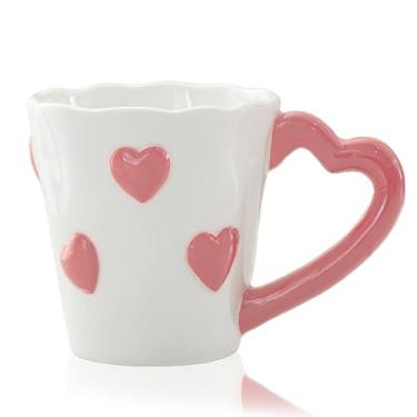 Imagem de Caneca de café em forma de coração de 241 g – Copo de cerâmica bonito com corações vermelhos, caneca de chá temática do dia dos namorados para presentes, decoração de casa, escritório, casais