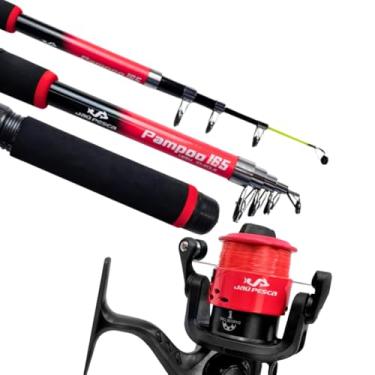 Imagem de Jaú Pesca Kit Vara Telescópica 1,65m com Molinete JP250, Fibra de Vidro, Vermelho e Preto, 2 Conjuntos Completos com Linha