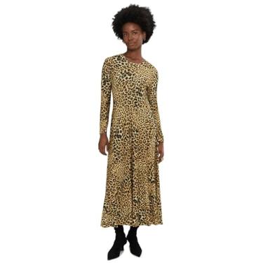 Imagem de Norma Kamali Vestido feminino rodado de manga comprida, Patch de chita, P