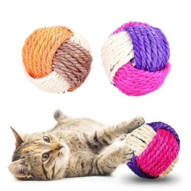 Imagem de Kit 2 Brinquedos para Gatos com Catnip Erva de Gato - Bolas de Sisal Coloridas 6CM,Ideal para Lazer e Entretenimento Felino (KIT 2)