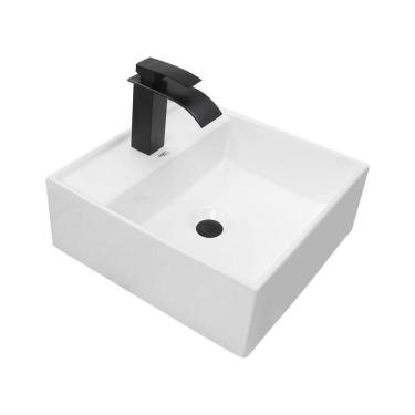 Imagem de Kit Cuba Pia Louça Cerâmica Banheiro C/Torn e Vál Preta 13