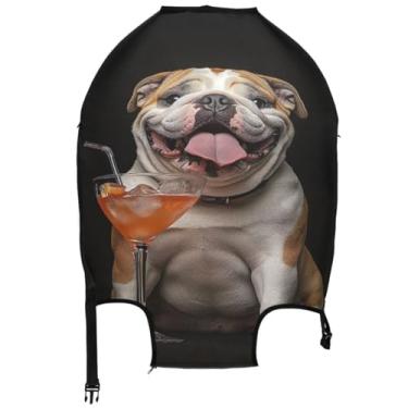 Imagem de Joisal Capas de bagagem florais para protetor de mala elástico engraçado buldogue acessórios de viagem manga de viagem, Bulldog engraçado, S 18-20 in, Capa de mala