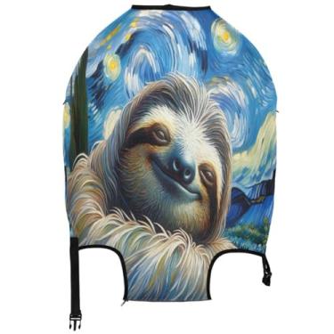 Imagem de Joisal Lindas capas de bagagem de preguiça azul estrelado para protetores de mala, acessórios de viagem elásticos, capa de terno, Linda preguiça azul estrelado, XL, Fits 29-32 Inch Case, Capa de mala