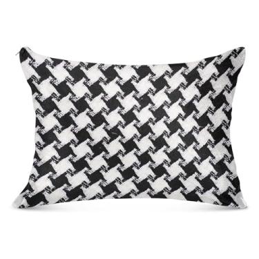 Imagem de Bold Houndstooth Capa de almofada de flanela preta branca com zíper para o corpo fronha padrão Queen King decoração de casa, tamanho king, 50,8 cm x 101,6 cm