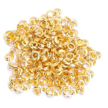 Imagem de Naroote Kit de Ilhós de Dupla Face de Latão de 4 Mm para Artesanato Em Couro DIY Scrapbook, 100 Conjuntos de Acessórios de Bolsa de Roupas Com Ilhós de Latão para Sapatos, Bolsas, Cintos, Etiquetas, Chapéus, Dourado, Prata, Bronze, Preto, 100 Arruela (Dourado)