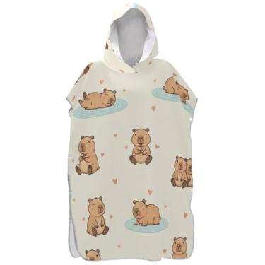 Imagem de Joisal Lindo roupão capivara bege para adultos, poncho de surfe, ponchos adultos plus size, para mulheres, estampa de toalha de praia com capuz