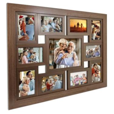 Imagem de Painel Quadro Multifotos Grande Com Vidro Parede 11 Fotos| Quadro Multifotos Grande | Centro de Lembranças na Parede(TABACO)