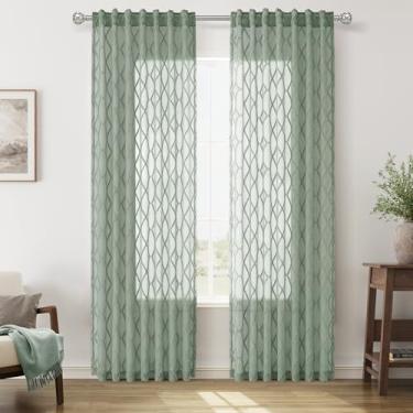 Imagem de Hokibero Cortinas transparentes de sálvia do deserto 228 cm de comprimento, 2 painéis, bolso traseiro, boho, cortina para casa de fazenda, cortina rústica, com filtro de luz, privacidade, bordada