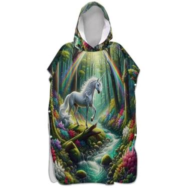 Imagem de Joisal Poncho de surfe floral arco-íris unicórnio para trocador adulto absorvente masculino poncho com capuz toalha de natação