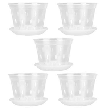 Imagem de Estink Vasos de Orquídea para Repotting Vaso de Flores de Orquídea de Plástico Transparente de 5,5 Polegadas Com Furos de Drenagem e Pires para Plantas Internas e Externas Phalaenopsis
