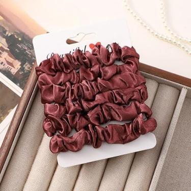 Imagem de Laços de cabelo de cetim para mulheres e meninas, faixas de cabelo de rabo de cavalo, pacote com 6, faixas elásticas adequadas para cabelos cacheados grossos (vermelho)