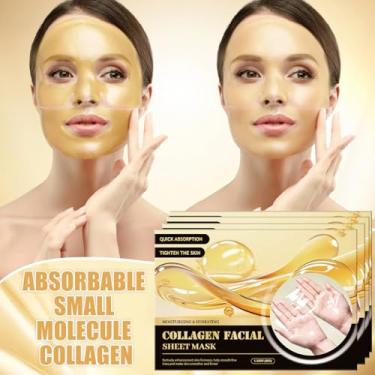 Imagem de Máscara de colágeno dourado 24K para rugas, máscara facial hidratante de tom de pele uniforme com niacinamida, ácido hialurônico, cuidados com a pele facial, 4 pacotes