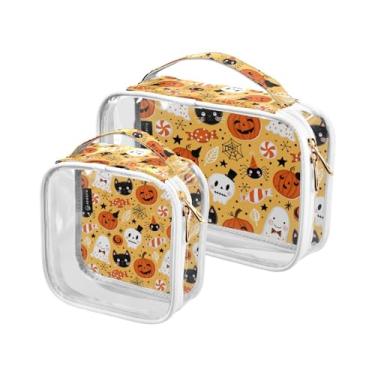 Imagem de GAIGEO Bolsa cosmética transparente para viagem Happy Halloween and Pumpkins, bolsa de higiene para carro, bolsa de maquiagem feminina, pacote com 2, Mão de Natal de Halloween, one size