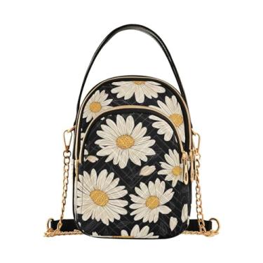 Imagem de Bolsa de ombro geométrica floral de rosas, bolsa tiracolo moderna pequena bolsa transversal feminina moderna, Crisântemo branco vintage - 4, One Size