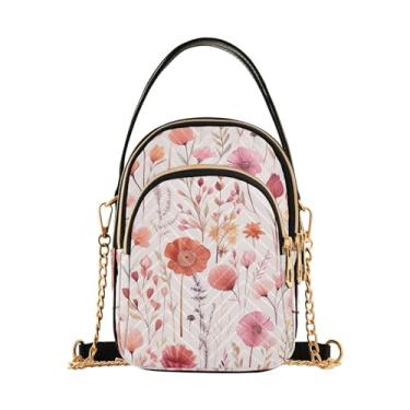 Imagem de Red Chili Peppers em bolsas femininas pretas transversais, bolsa de viagem transversal feminina, bolsas transversais confortáveis para mulheres, Aquarela de flor rosa e branca 3, One Size