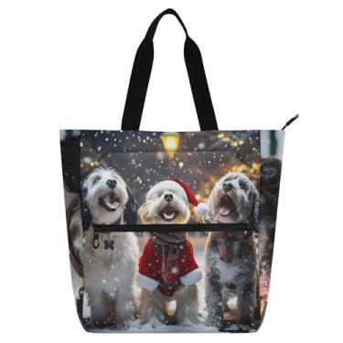 Imagem de Sacola de Natal Happy Dogs Work para mulheres de lona escolar bolsa para professores bolsas para amantes de livros presentes