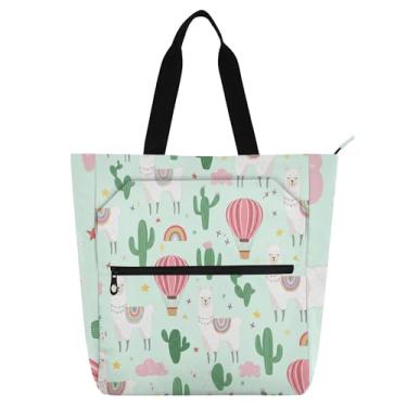 Imagem de Bolsa de trabalho feminina verde cacto com desenho animado de lona com zíper bolsa de praia bolsa mensageiro para amantes de livros presentes