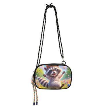 Imagem de TSENQUE Bolsa feminina floral Happy Animal Guaxinim Bolsa tiracolo pequena bolsa de telefone com alça bolsas de ombro femininas