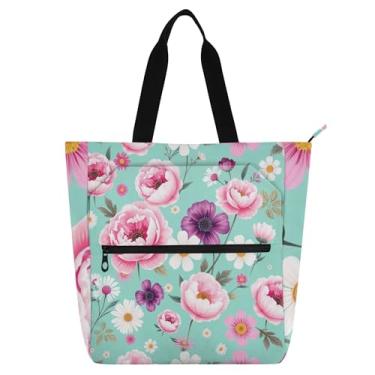 Imagem de Sacola feminina com flores pastel, lona de trabalho, faculdade, escola, bolsa utilitária, bolsas infantis, presente para amantes de livros
