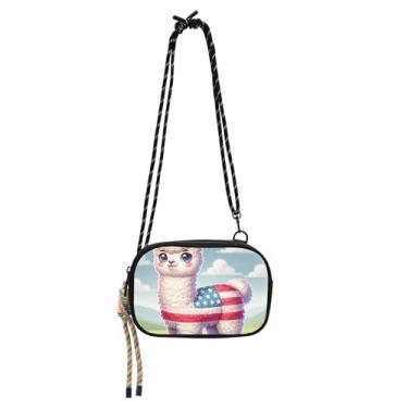 Imagem de TSENQUE Linda Lhama Bandeira Americana Bolsa Pequena para Mulheres Bolsas Transversais Sobre Ombros Bolsa Feminina para Telefone com Alça