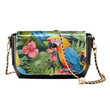 Imagem de Bolsa tiracolo feminina de couro flutuante e coberta de bola de futebol com corrente dourada, Papagaio tropical colorido na árvore-1, One Size