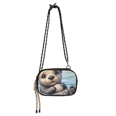Imagem de TSENQUE Bolsa feminina pequena bolsa transversal carteira para celular mini linda linda estampa de lontra do mar bolsas de viagem sobre o ombro
